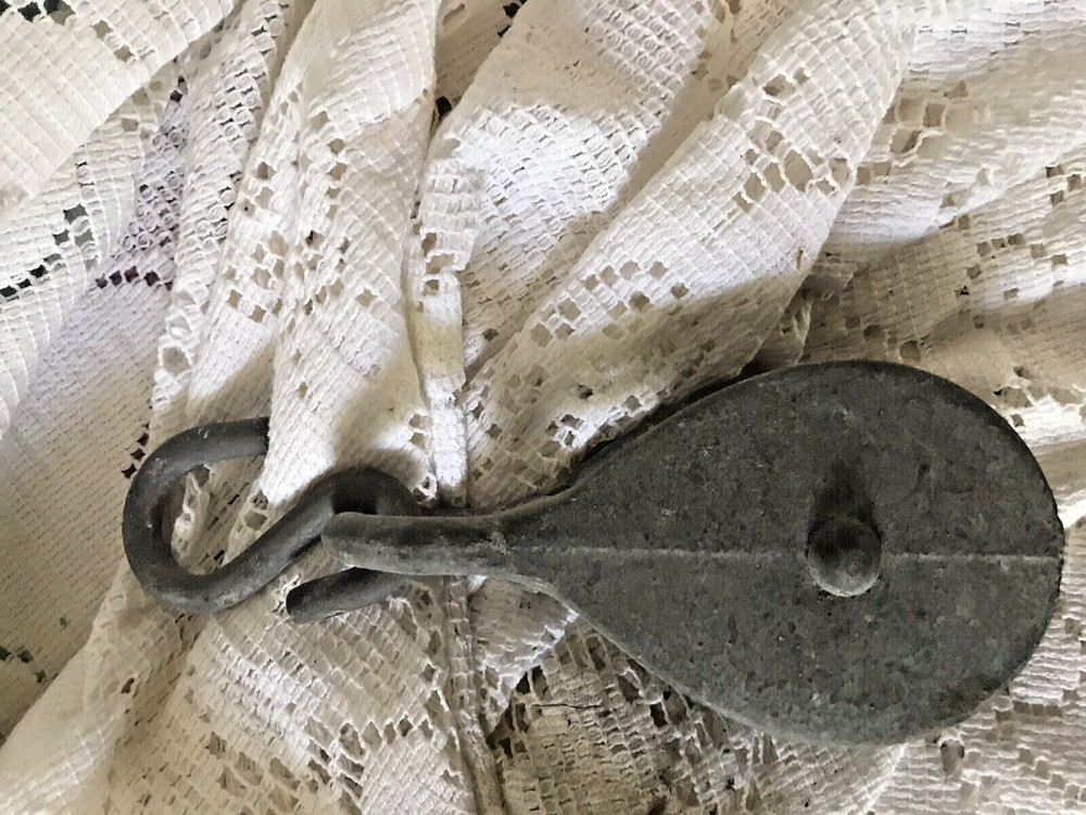 Vintage Metal Pulley Fixed Eye 4.5”Tall w hook Marked II