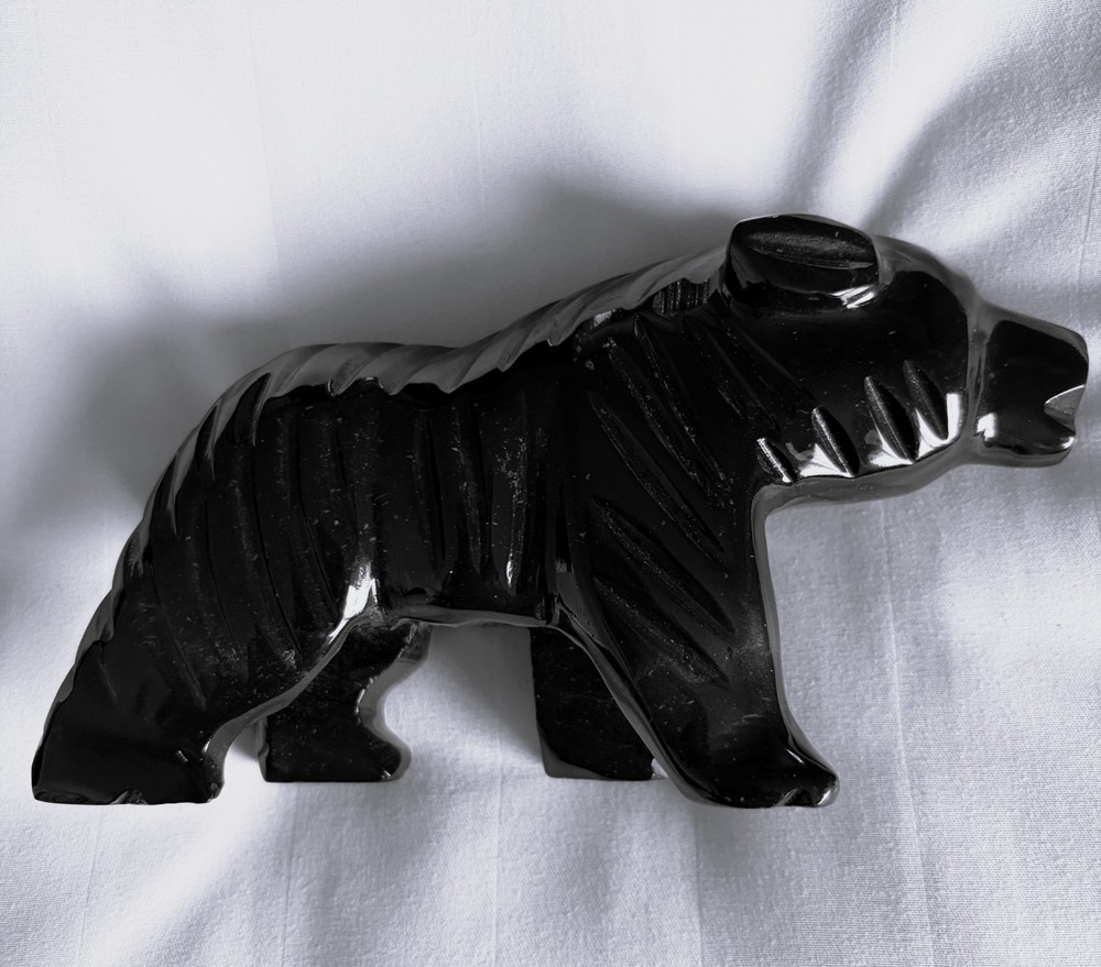 BLACK OBSIDIAN/Onyx carved BLACK BEAR 5”x3”