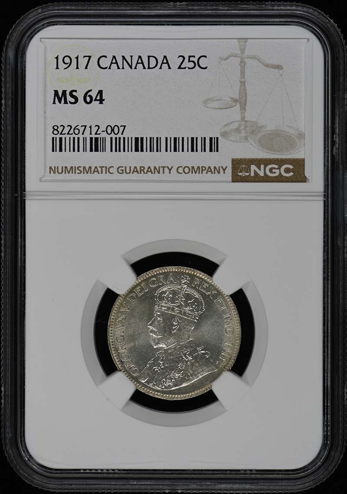 1917 CANADA 25C NGC MS64