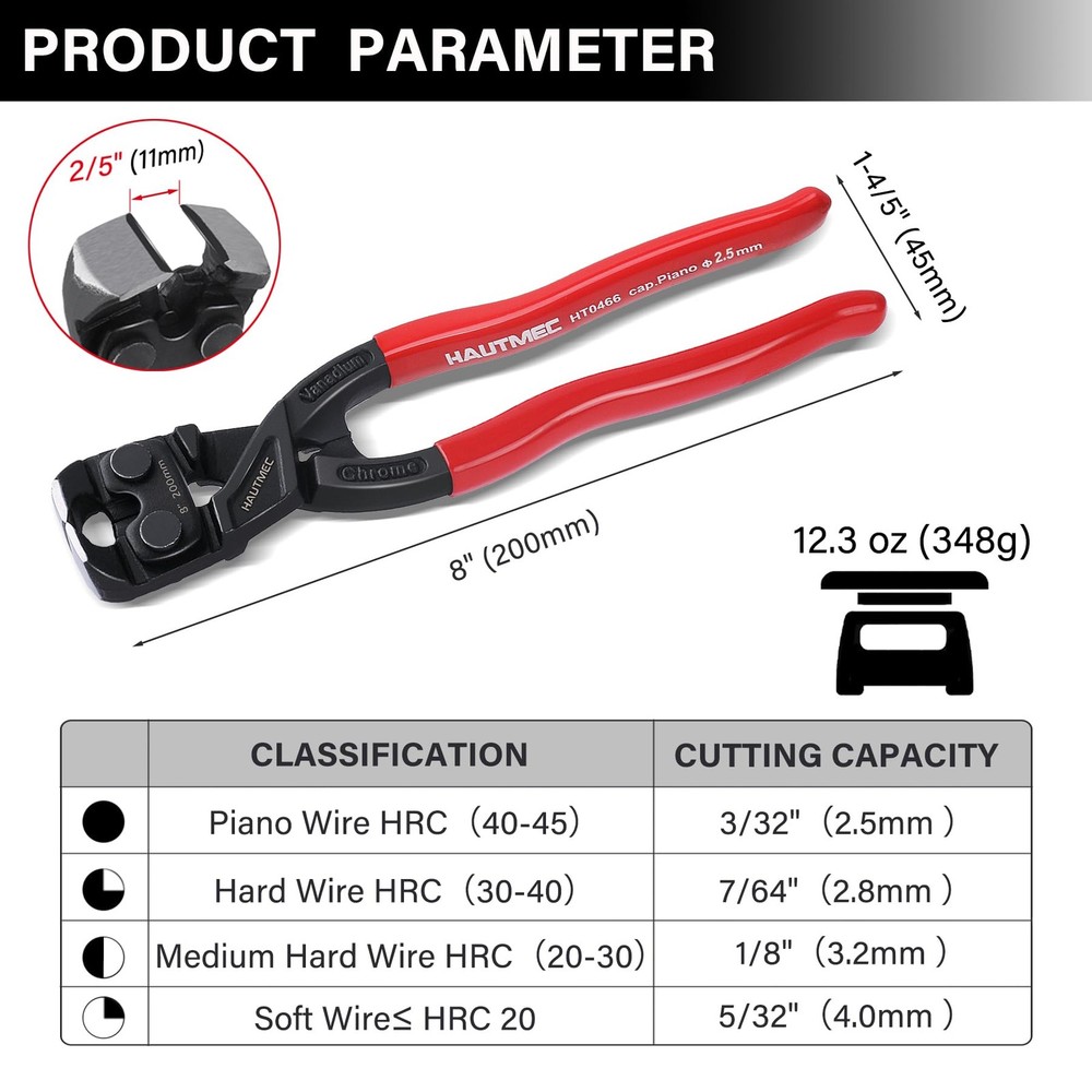 HAUTMEC 8 Inch Nail Puller Pliers Tool, High Leverage End Cutting Pliers, Red
