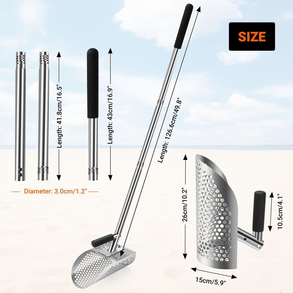 Yaheeda Long Handle Sand Scoop with Shovel Compact Handle, silver