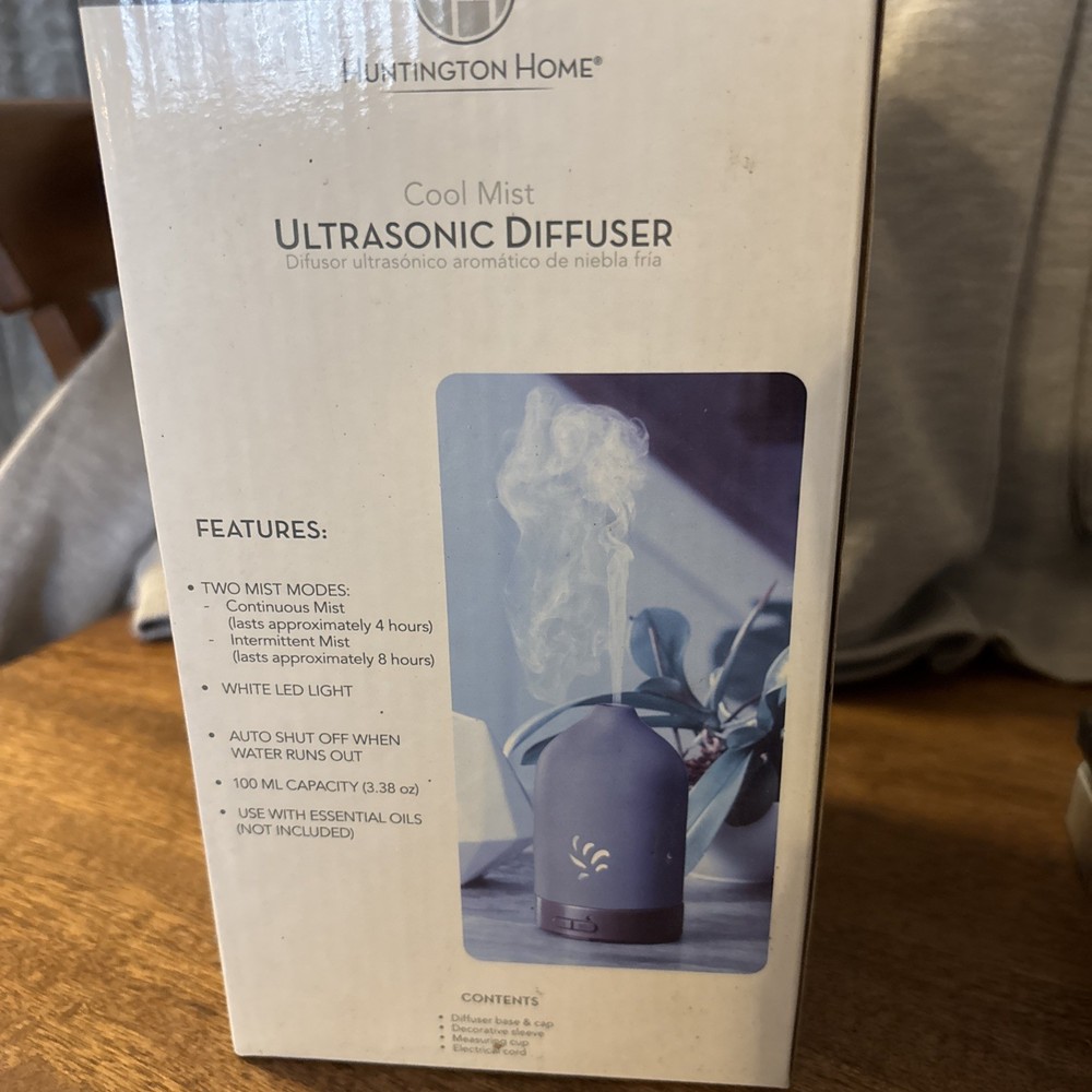 HUNTINGTON HOME COOL MIST ULTRASONIC DIFFUSER NEW GREY Two Mist Modes