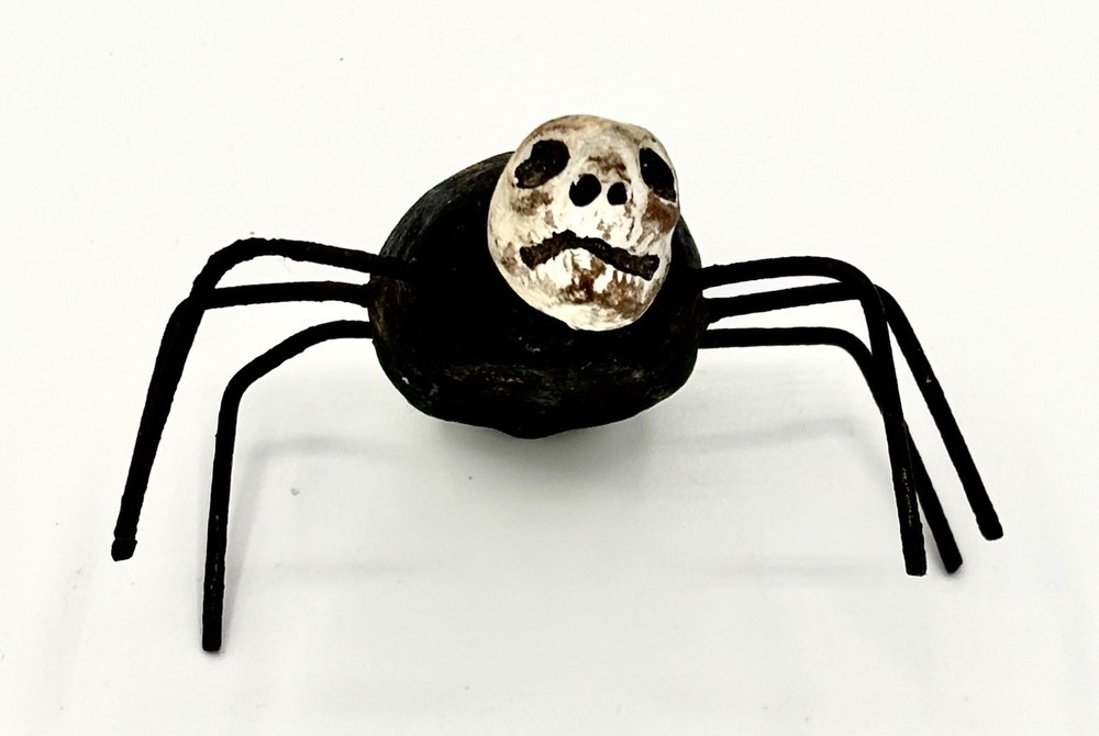 vintage Stone Spider with Skull Head Oddity sculpture