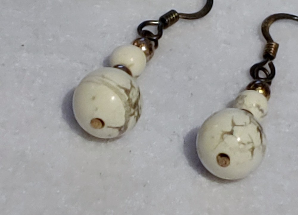 Pierced Earrings - Dangle - Sterling silver - White & Black stones - 1 in Drop