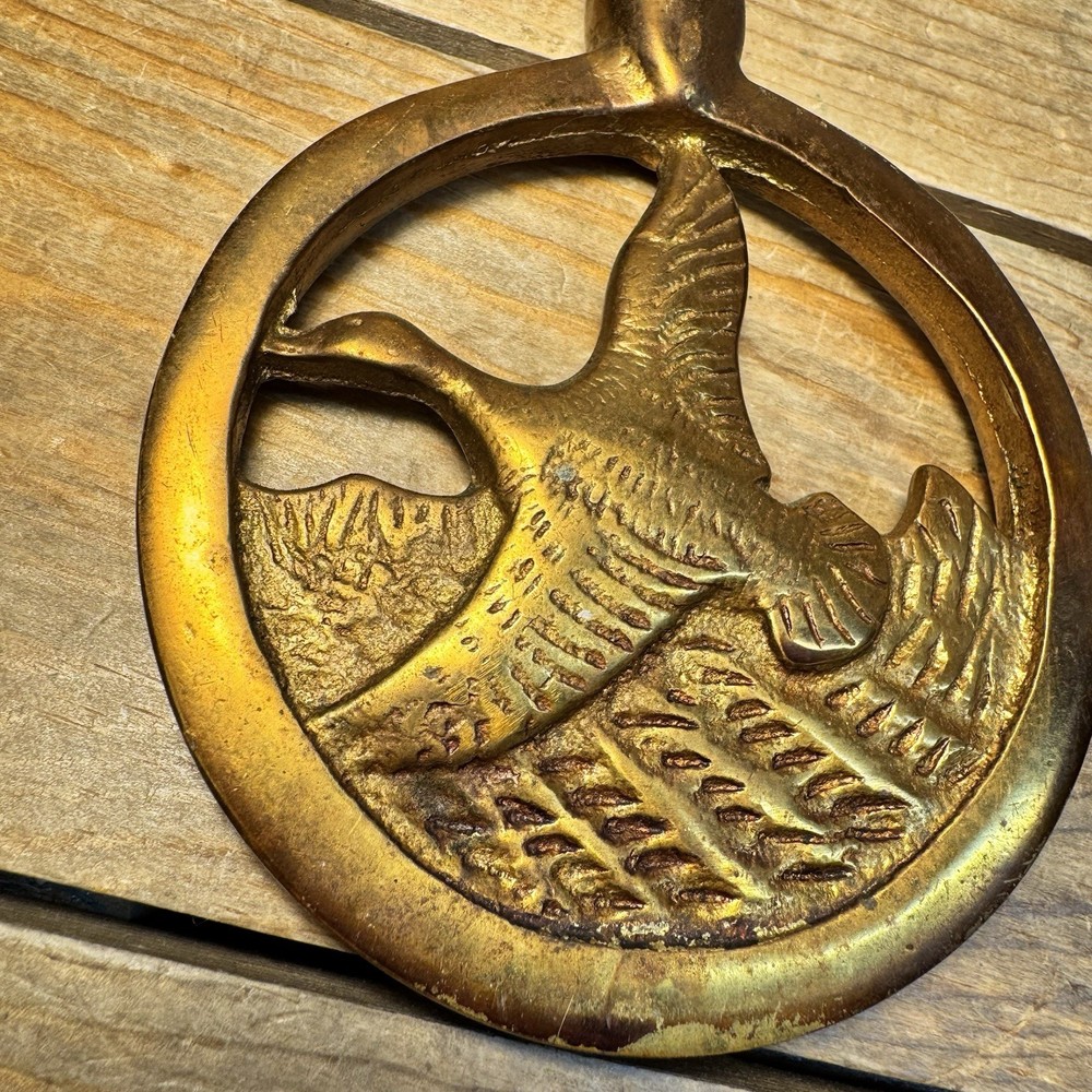 Brass Duck Flying Chimney Flue Damper Handle Pull Fireplace Hook Heavy