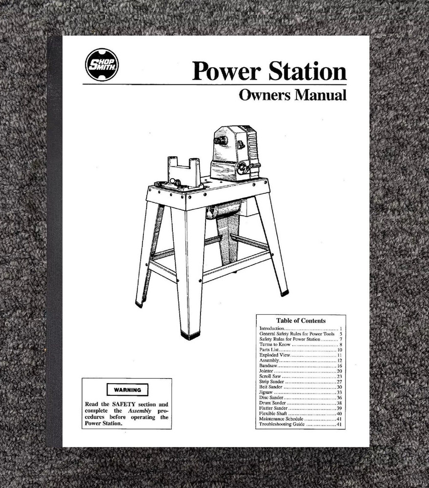 Instruction Operator Maintenance Manual Fits SHOPSMITH Mark V Power Station