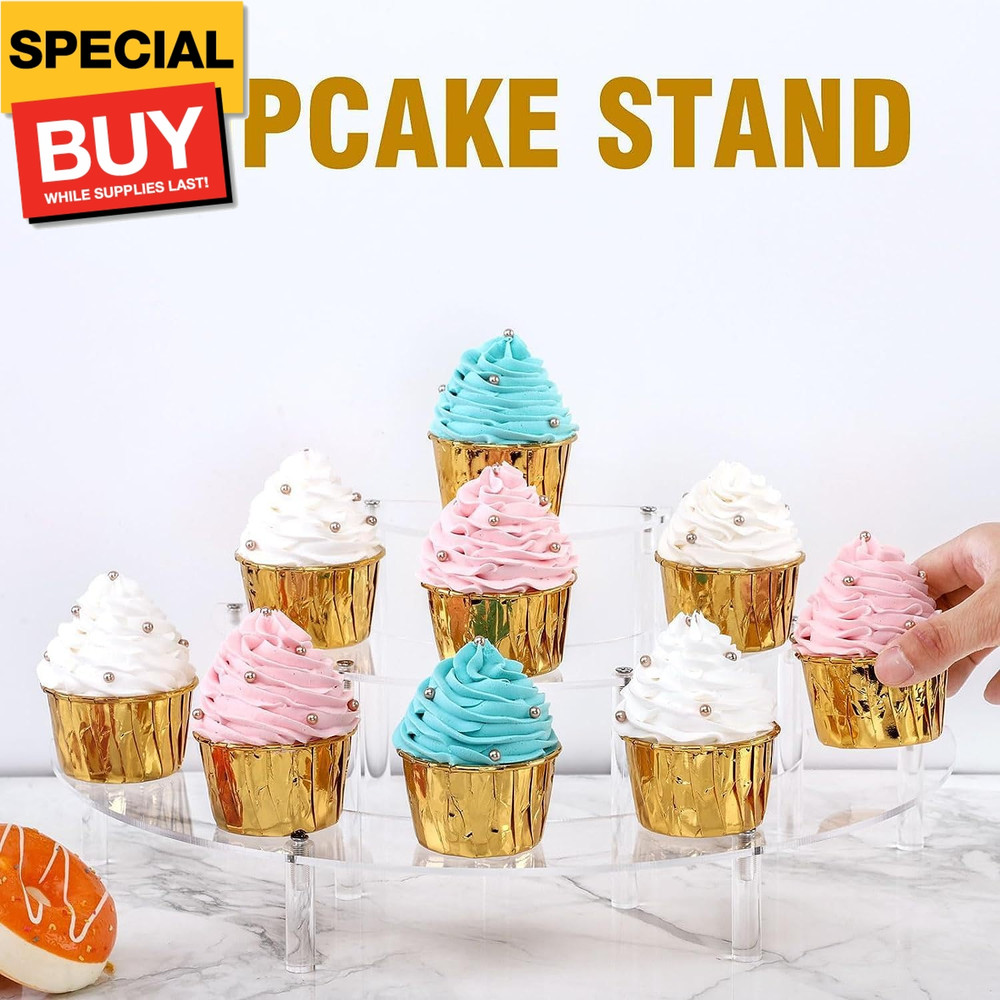 2 Pack 3 Tier Clear Acrylic Display Riser, Half Moon Cupcake Stand, Perfume Orga