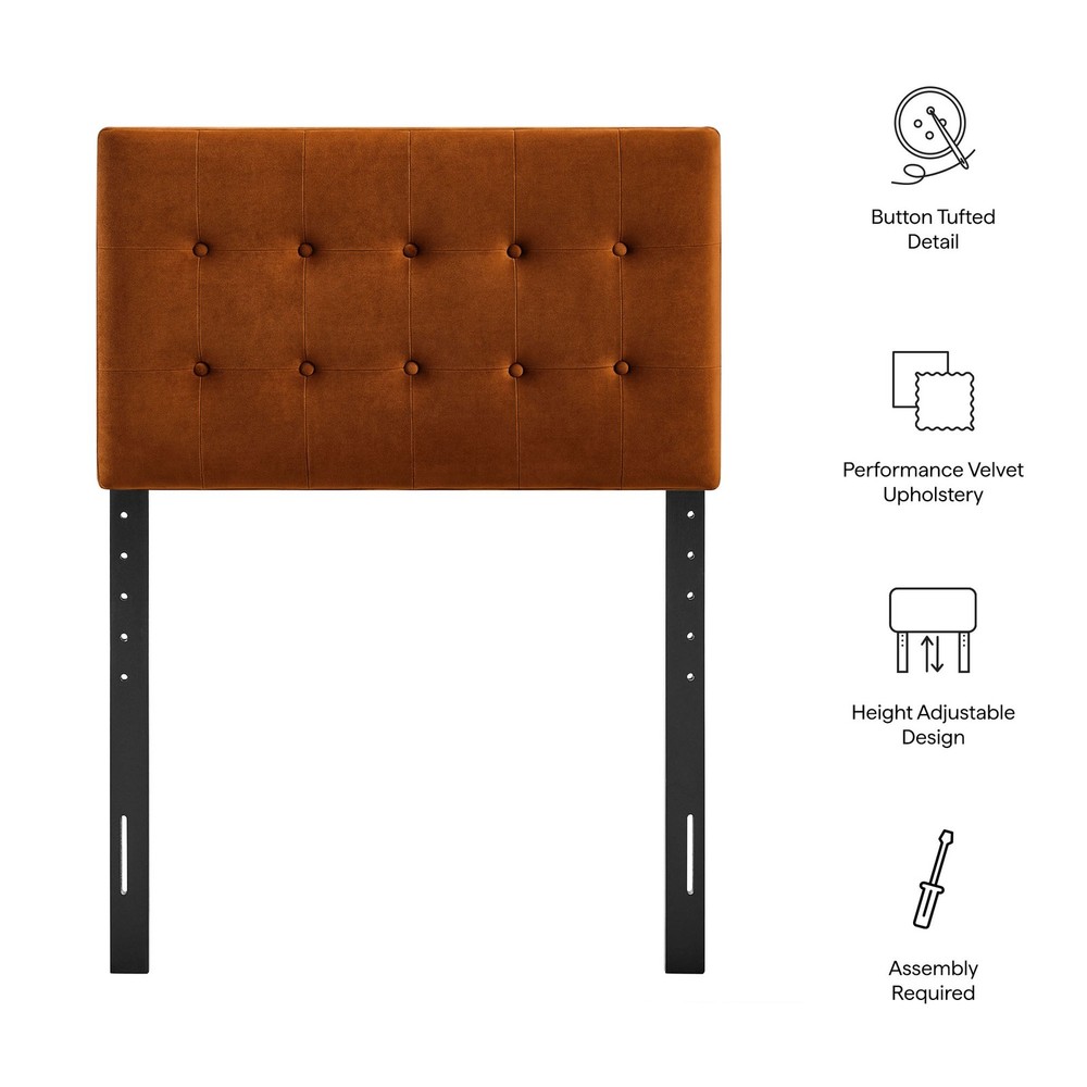 Emily Stain-Resistant Performance Velvet Twin Size Headboard in Rust