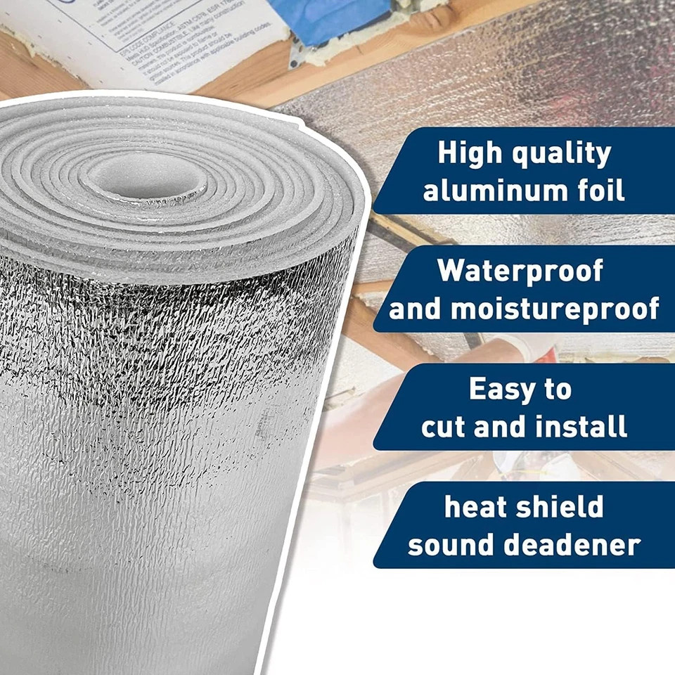 44Sqft Single Side Ceilings Door Reflective Foam Core Insulation Radiant Barrier