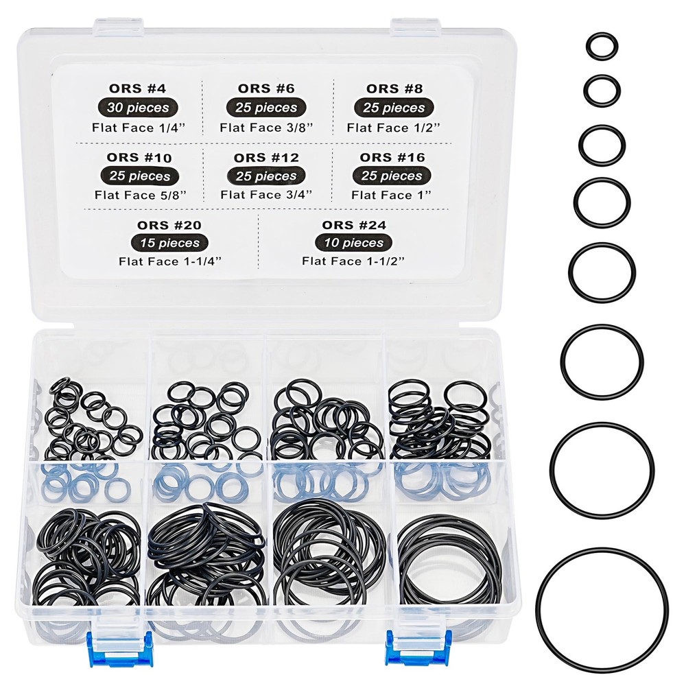 Flat Face O-Ring Kit for ORFS Hydraulic Fittings, Buna 90, 180PCS