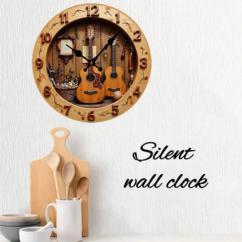 Modern 25cm Wall Clock - 2D Home Guitar and Music Design