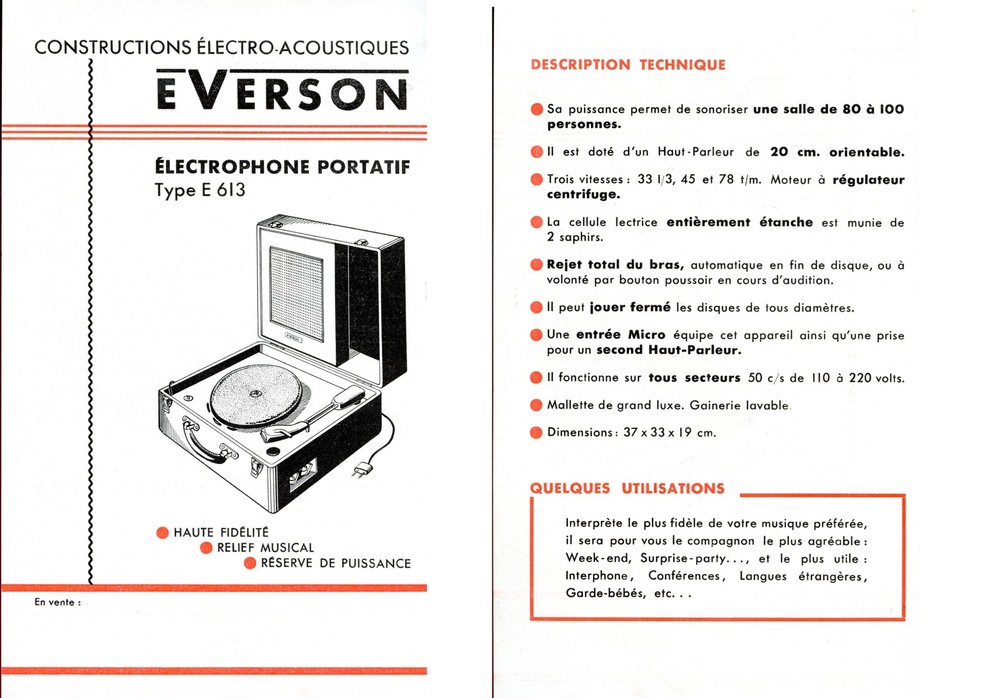 Everson Type E 613 Phono Handheld Electrophone Advertising