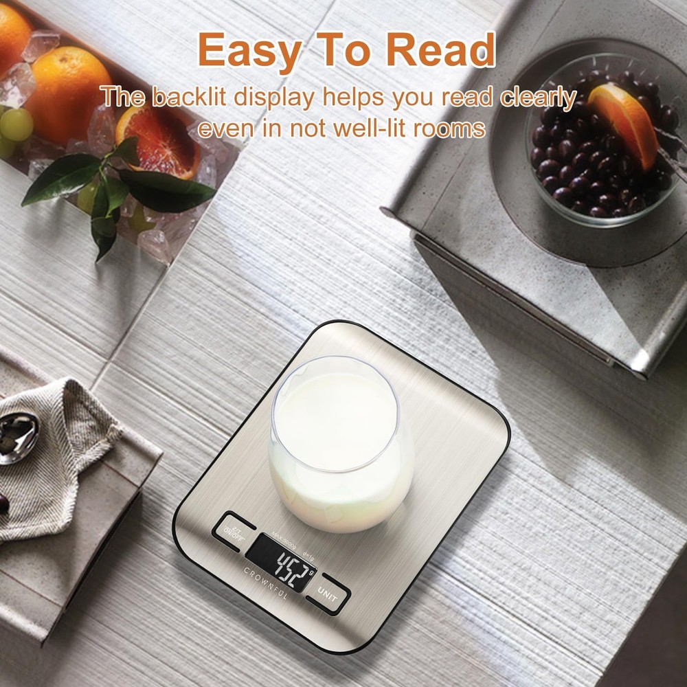 Compact 11 lb Kitchen Scale with LCD Display & Tare Function - Ideal for Cooking