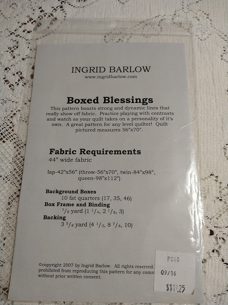 "Boxed Blessings" Quilt Pattern by Ingrid Barlow 4 Sizes #1002