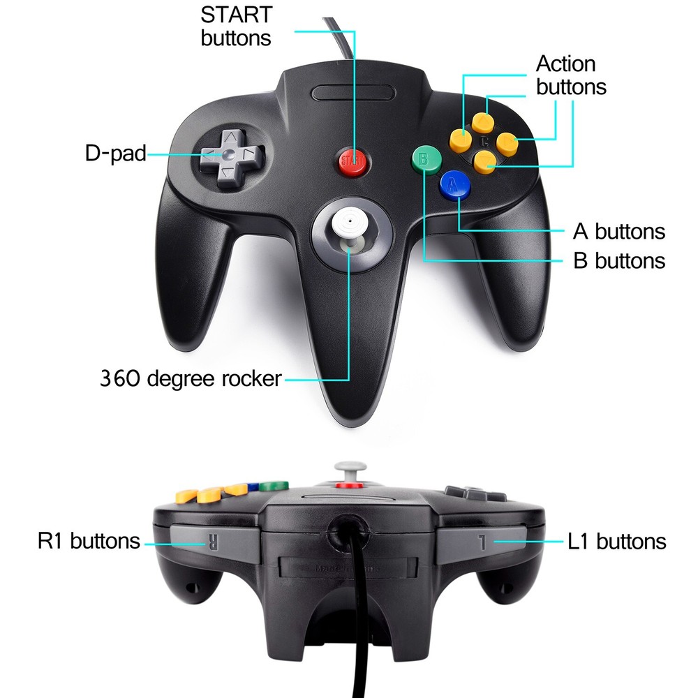 Classic N64 Controller Wired 64 Gamepad Joystick For Nintendo 64 Game System New