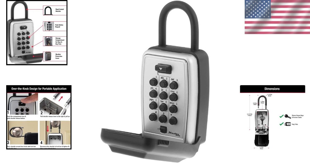 Secure Black Outdoor Key Lock Box, Portable & Resettable for Easy Key Access