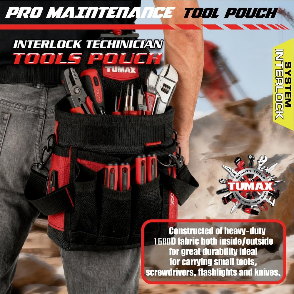 Electrician Tool Pouch - 15 Pockets, Quick Release Clip, Mini Organizer