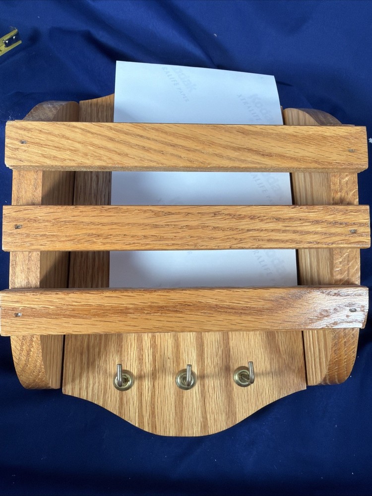 Oak Wood Mail Organizer And Three Key Storage Decor