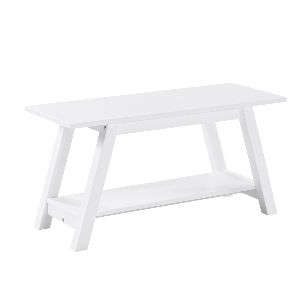 Elyz Solid Wood Bench with Shelf, 36.10-Inch Long, White
