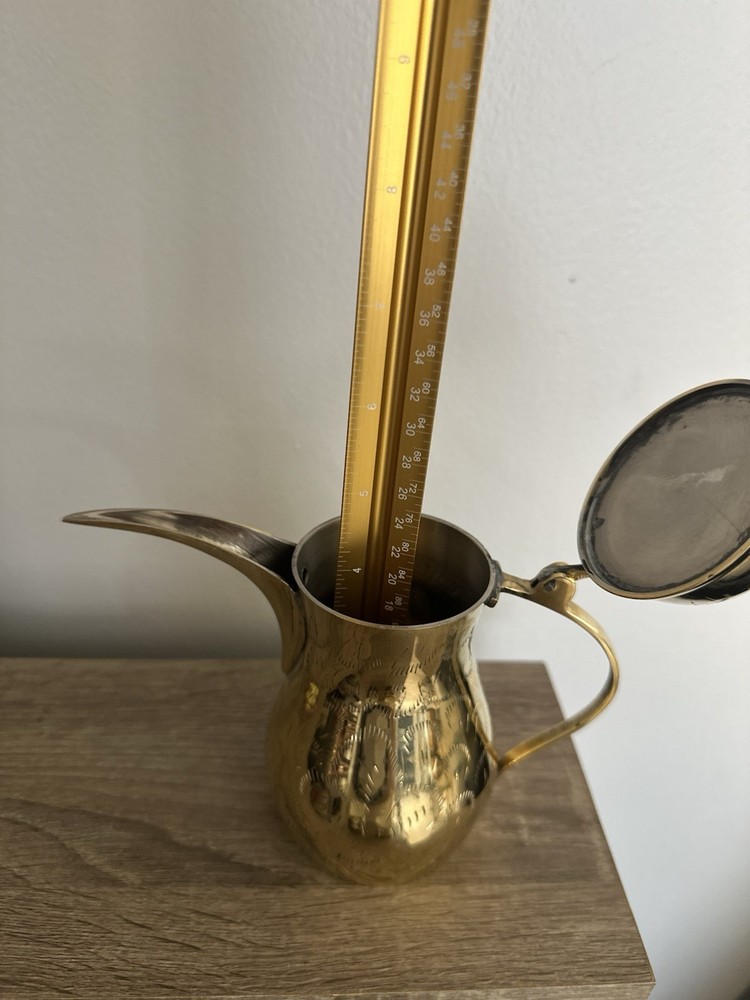 Brass Dallah Coffee Pot Engraved Traditional Middle Eastern Design Handmade