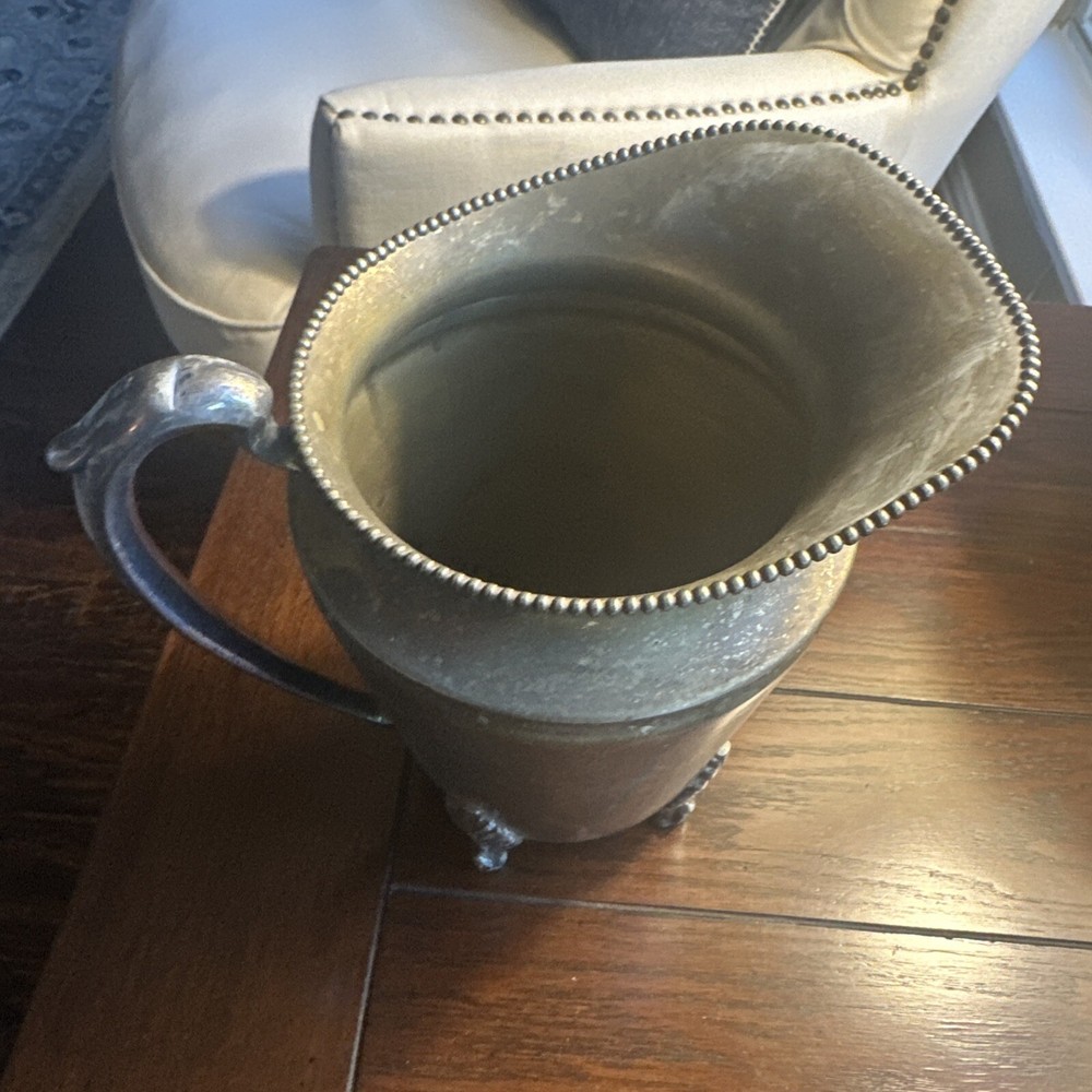 ANTIQUE BRITISH HS SILVER CO. FOOTED PITCHER SILVER ON COPPER W/MARKS
