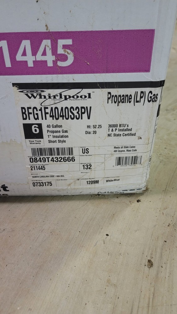 whirlpool 40 gallon propane water heater