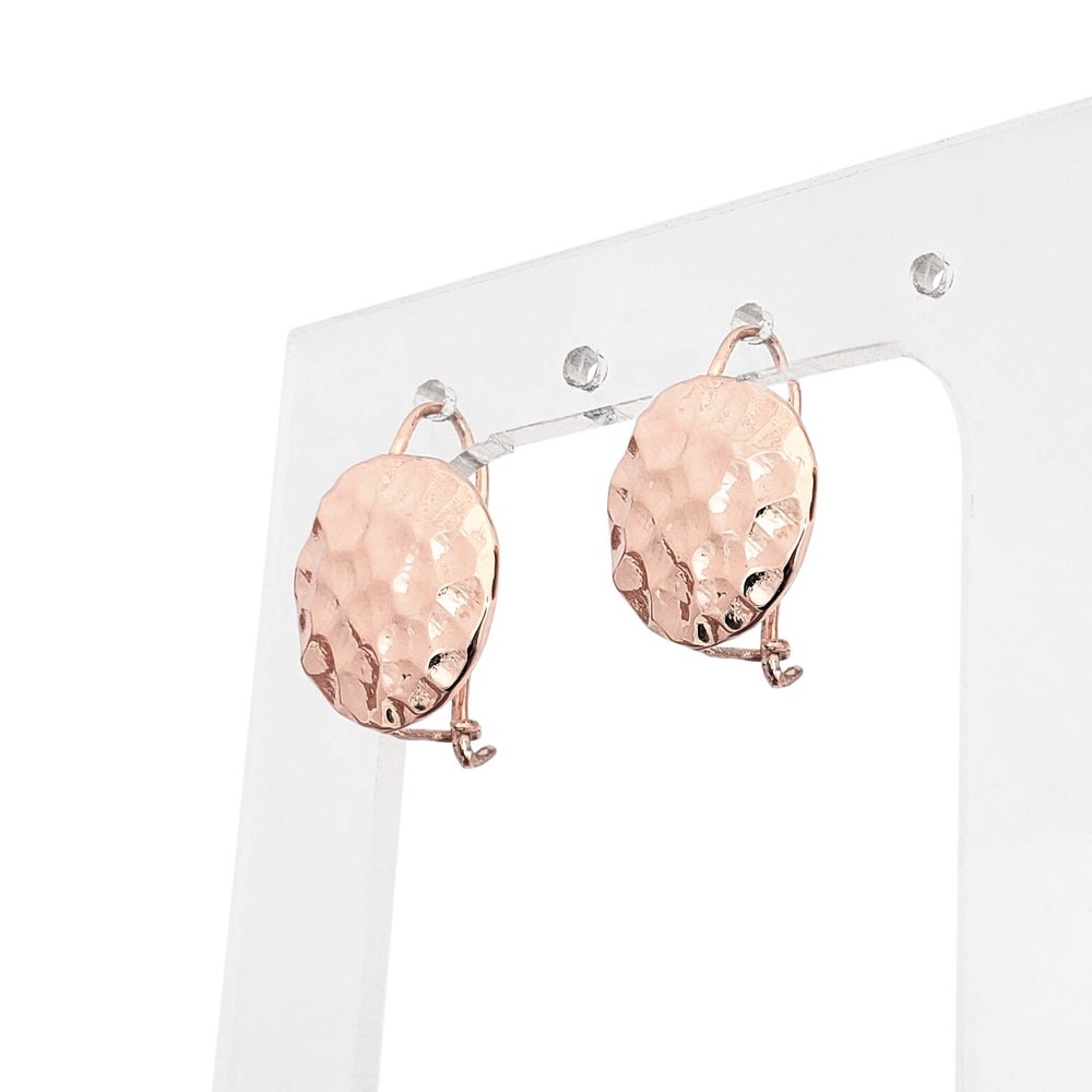 Solid 18K Rose Gold Drop Dangle Hammered Circle Disc Earrings 14mm