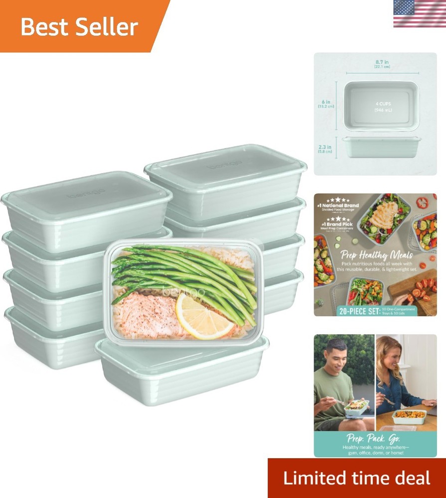 Durable Mint Meal Prep Containers - 20-Piece BPA-Free Set, Stackable & Safe