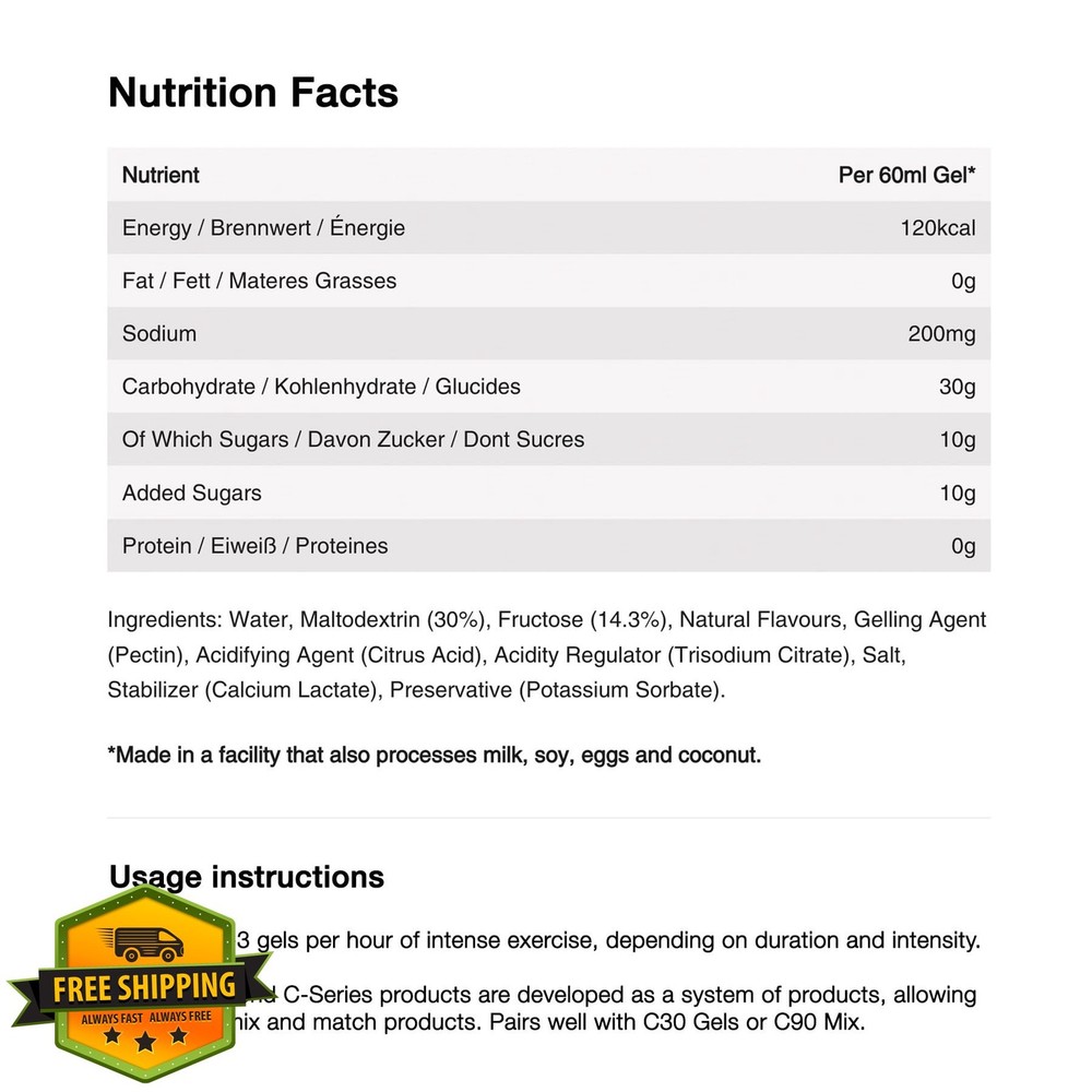 Neversecond C30 Energy Gel, Fruit Punch, 12 Pack