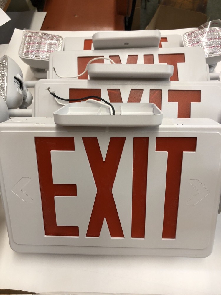 4 Commercial Emergency Exit Signs, 1- Still In Packing Battery Backup, 2 LED