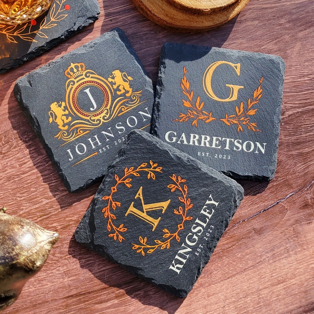 Custom Made Monogram Personalized Slate Stone Drink Coasters SLCCT
