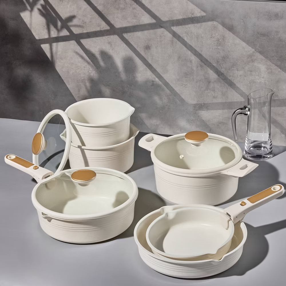 Carote 24pc Nonstick Cookware Set with Detachable Handle White