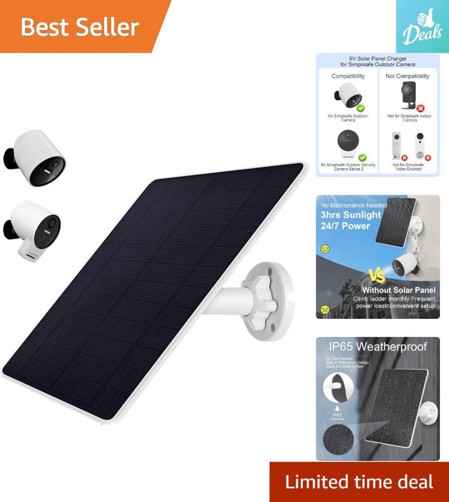 Universal Solar Panel Charger for SimpliSafe Cameras - Easy Install & 10ft Cable
