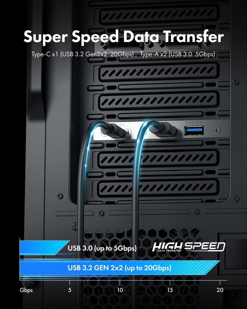 GRAUGEAR 20Gbps USB3.2 Gen2x2 USB-C Front Panel Adapter, Motherboard Silver