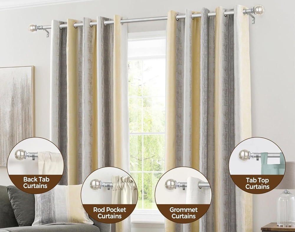 2-Piece Curtain Rod Set, Silver Accent Curtain Rods