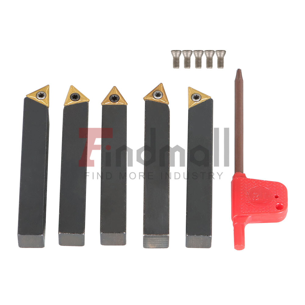 5Pcs 3/8" Lathe Indexable Carbide Insert + Turning Tooling Bit Holder Set