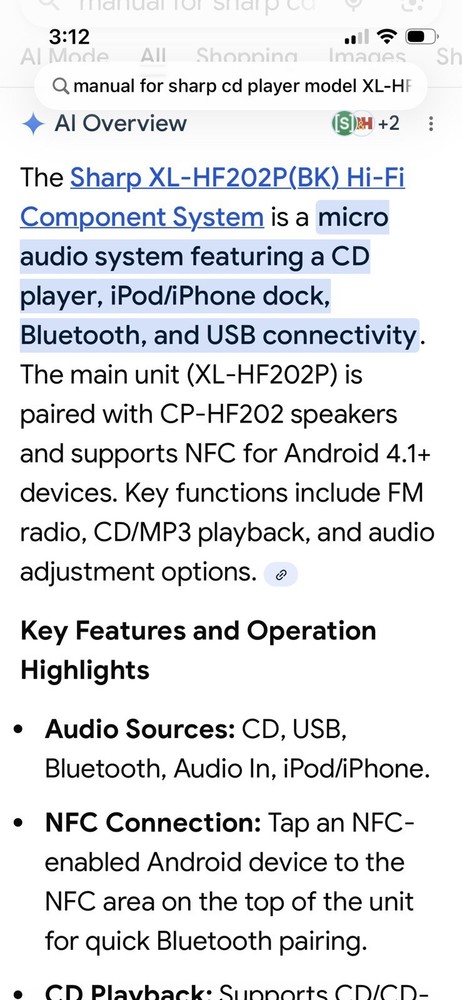 Sharp XL-HF202P(BK) CD Player Bluetooth USB iPod/iPhone Dock Remote AM/FM Black