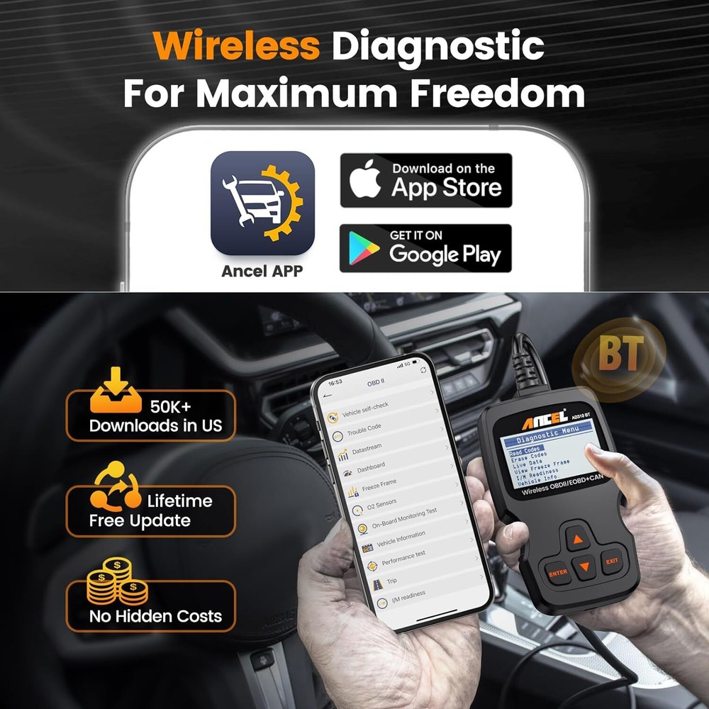Bluetooth Code Reader Car Engine OBD2 Scanner Battery Test Diagnostic Scan Tool