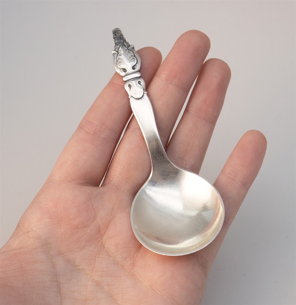 Danish Sterling Silver Sugar Spoon Coiled Curved Handle