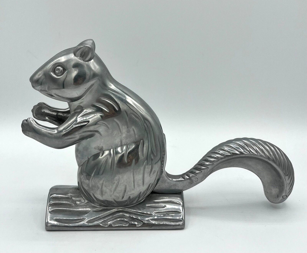 Squirrel Nutcracker Davy Crackit Cast Aluminum Silver Tone Lever Tail Retro
