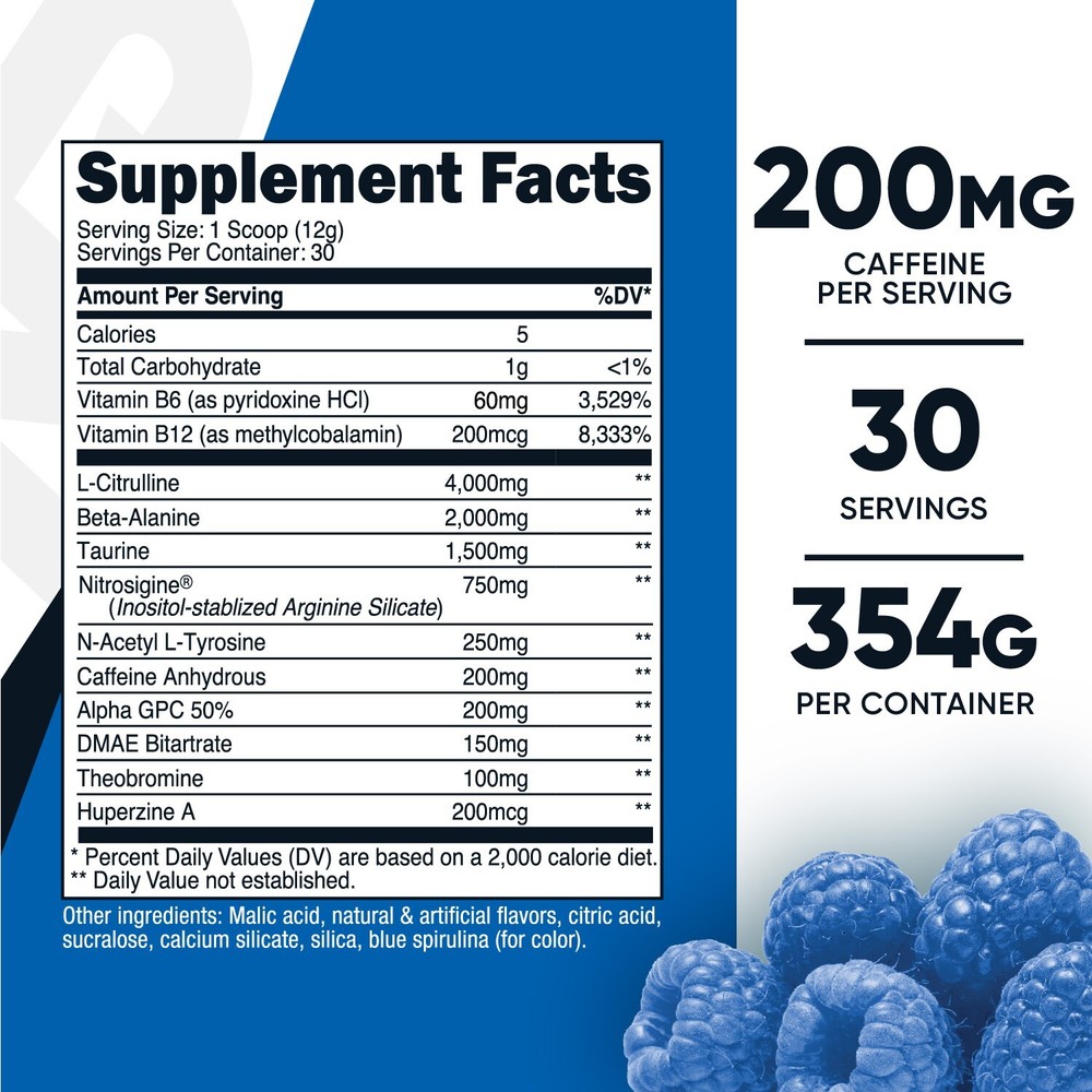 Nutricost Pre-Workout Complex Powder (Blue Raspberry) 30 Serivings