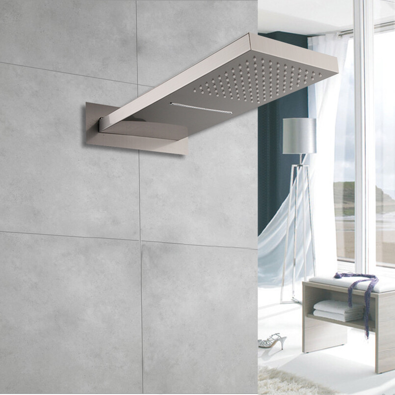 20" Rectangle Brushed Nickel Wall Mounted Rainfall Waterfall Mixer Shower Head