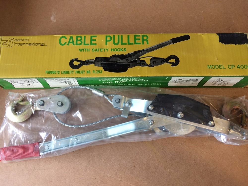 Astro Int 2 Ton Come Along Cable Puller with 2 Safety Hooks Steel Frame