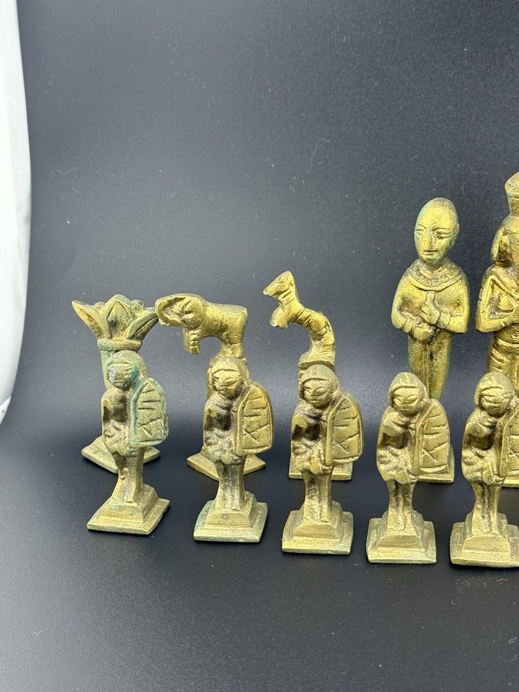 14 Piece Bronze Set Heavy Chess? Pieces Ancient Egyption