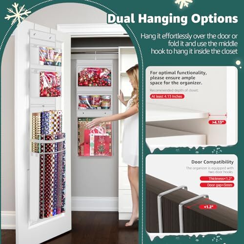 Wrapping Paper Organizer Storage, Double-Sided Hanging Gift Wrap Roll Holder