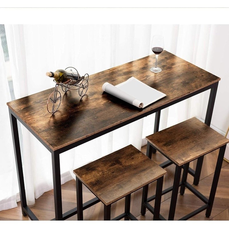 Bar Height Table Set W/ 2 Stools Modern Industrial Dining Easy Assembly New