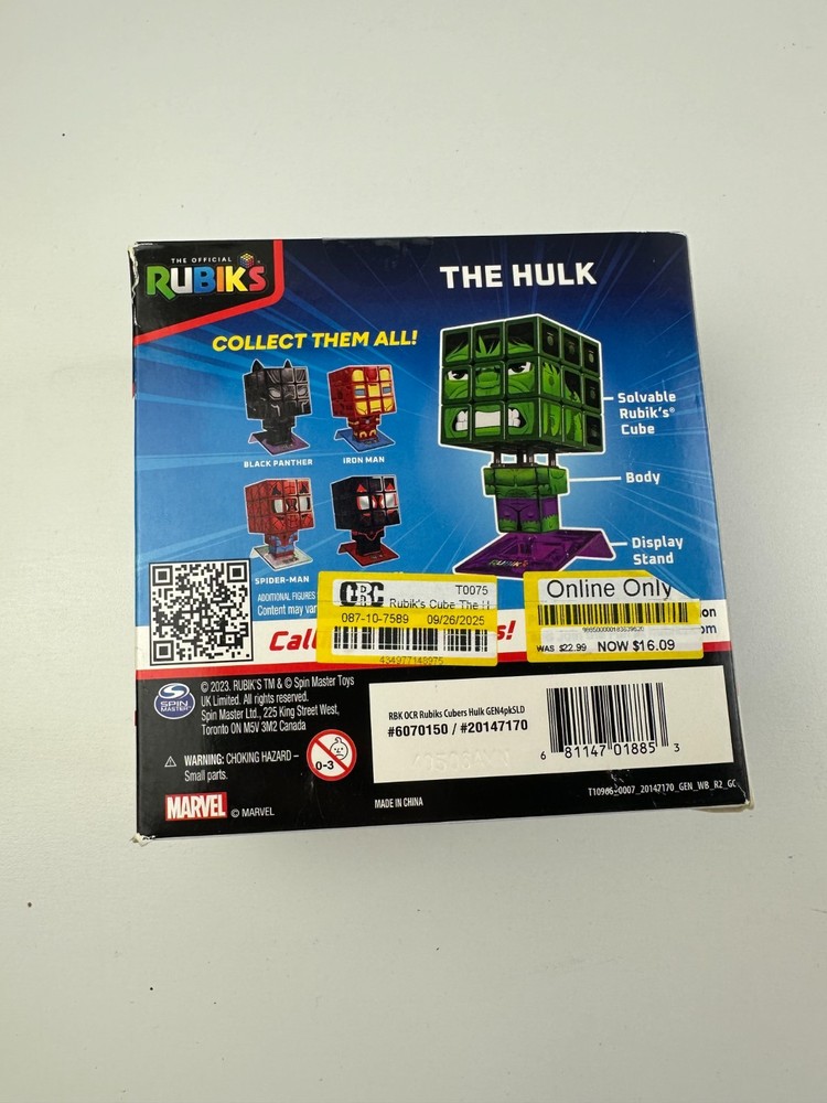 Rubik's Cube Marvel The Hulk Fully Solvable Cube Brain Teaser Toy For Age 8+