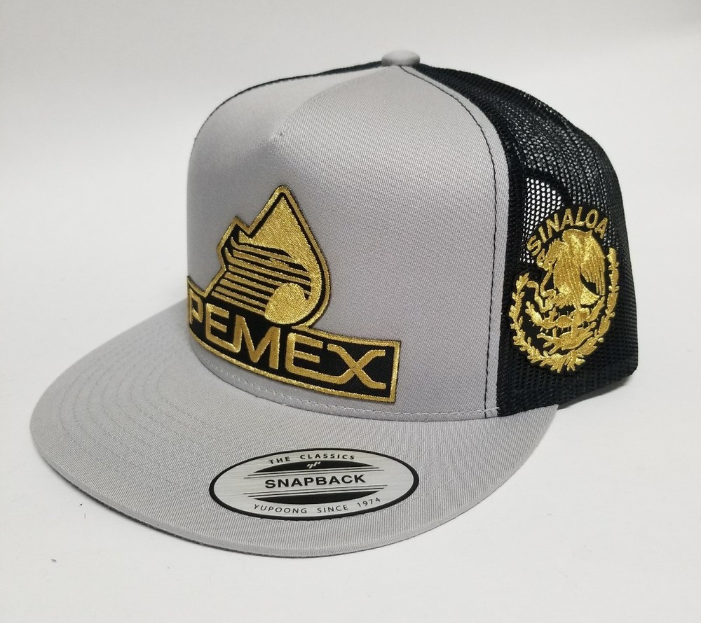 PEMEX SINALOA HAT SILVER BLACK 2LOGOS MESH TRUCKER SNAP BACK ADJUST NEW