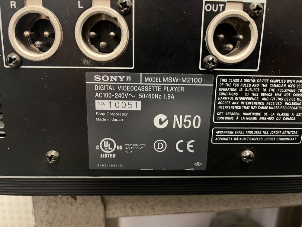 Sony MSW-M2100 MPEG IMX Digital Videocassette Player + Edit Panel - ERR-96 AS-IS