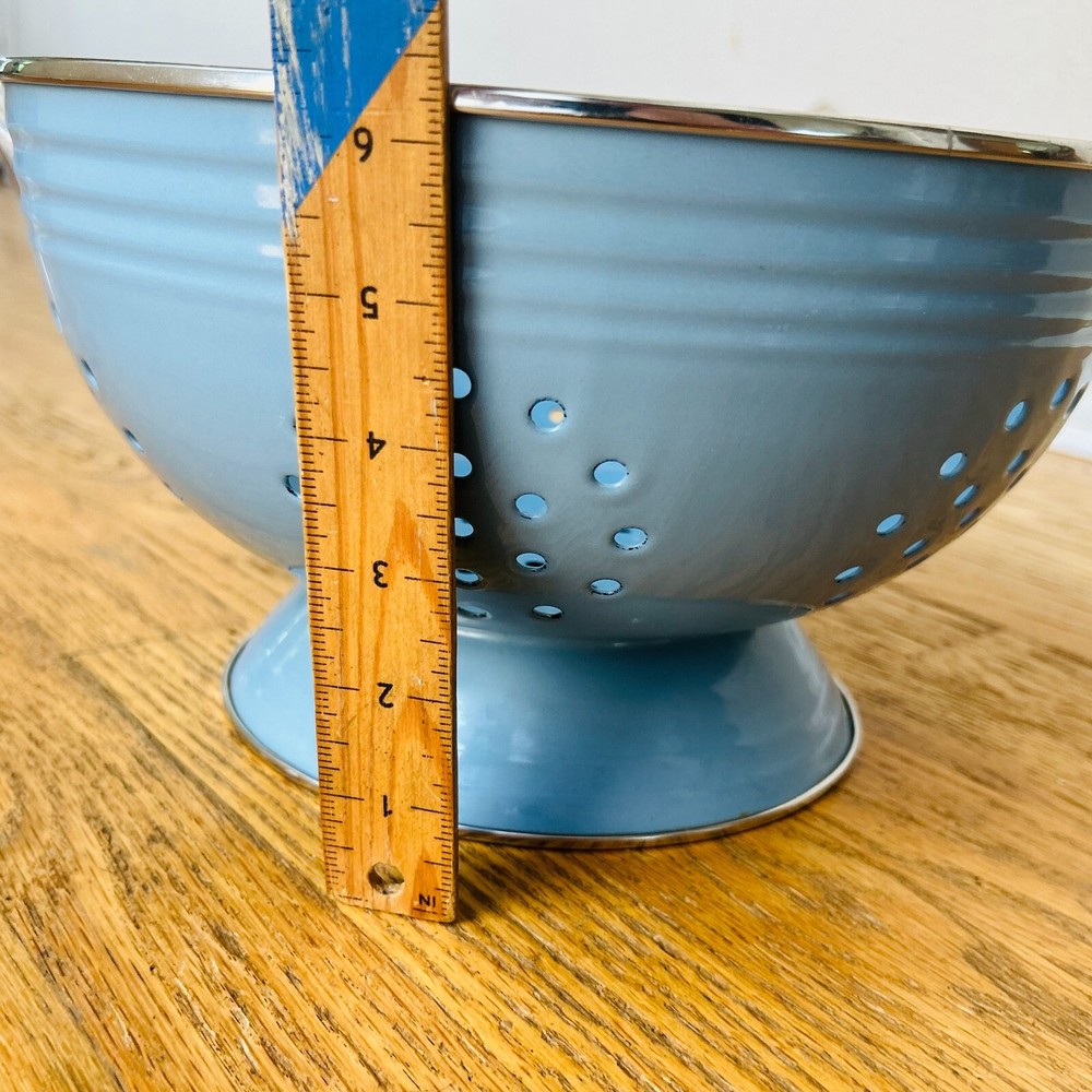 Fiesta Ware Tole Blue Enamel Large Colander Strainer 11" As Is